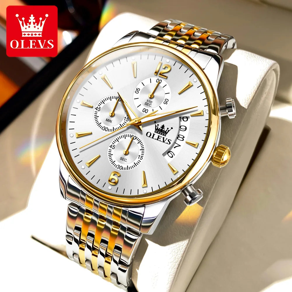OLEVS Men's Watch Waterproof Luminous Wrist Watch Quartz Stainless Steel Watch for Men Pilot Top Brand Male Watches