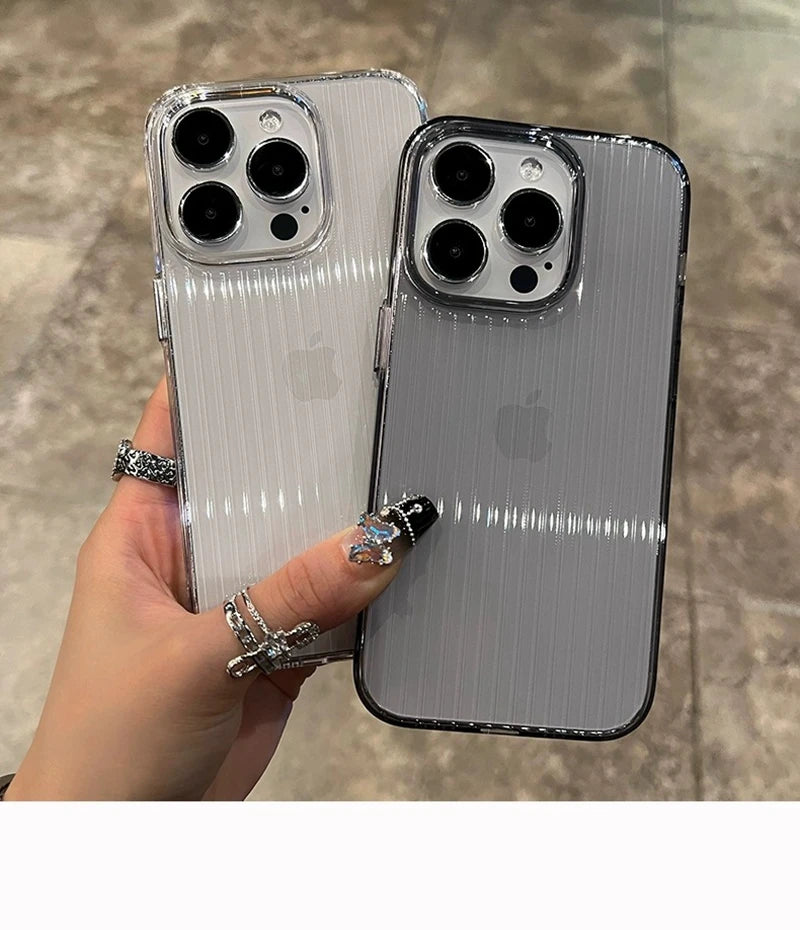 Soft Corrugated Transparent Phone Case For iPhone 11 12 13 14 15 16 Pro Max Plus Shockproof Silicone Clear Bumper Cover