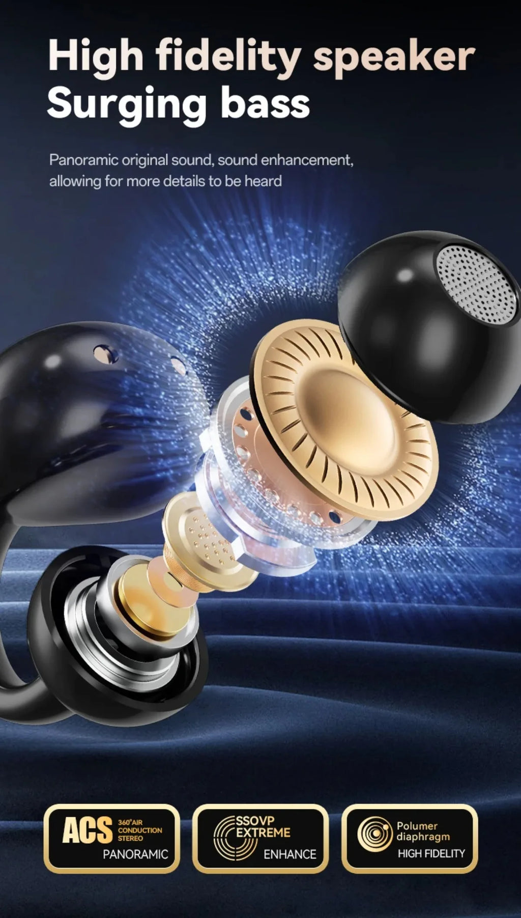 Wireless Ear Clip Earphones with Touch Screen 144 Languages AI Real Time Translation Headphones Smart Bluetooth Earbuds Device