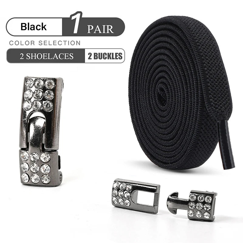 No Tie Shoe Laces Diamond Buckle Elastic Laces Shoelaces Sneaker Kids Adult Shoelace Suitable For Sports Casual Shoes Boots