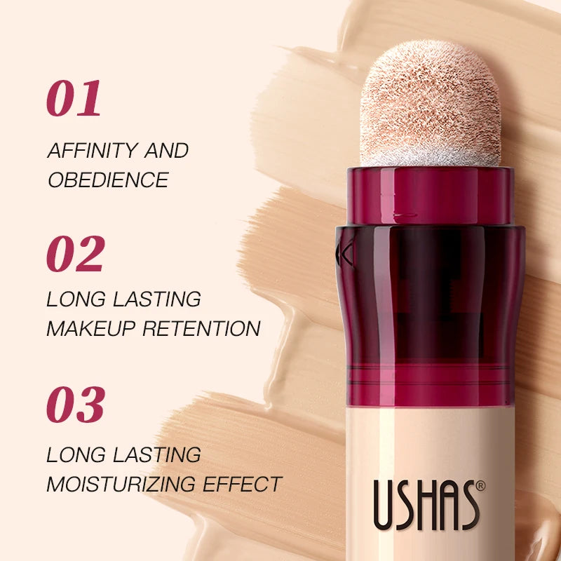 USHAS 12 Color Liquid Concealer Moisturizing Rotating Sponge Head Concealer Long Lasting Lightweight Multi-use Foundation Makeup