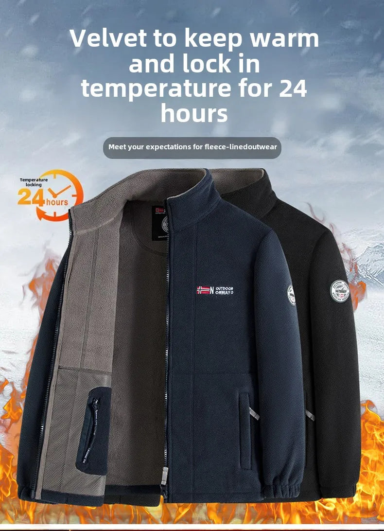 Outdoor Ski Fleece Jacket Men's Autumn And Winter Brand Thick Very Cold Plush Lapel Coat Casual Snow Windproof Sweatshirt Jacket
