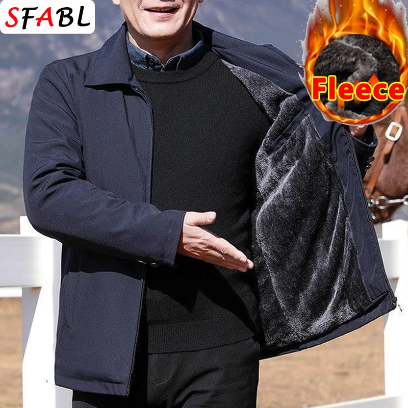 Warm Fleece Autumn Winter Jackets for Men Business Office Dress Coat Casual Men's Winter Jacket Solid Color Luxury Outerwear Man