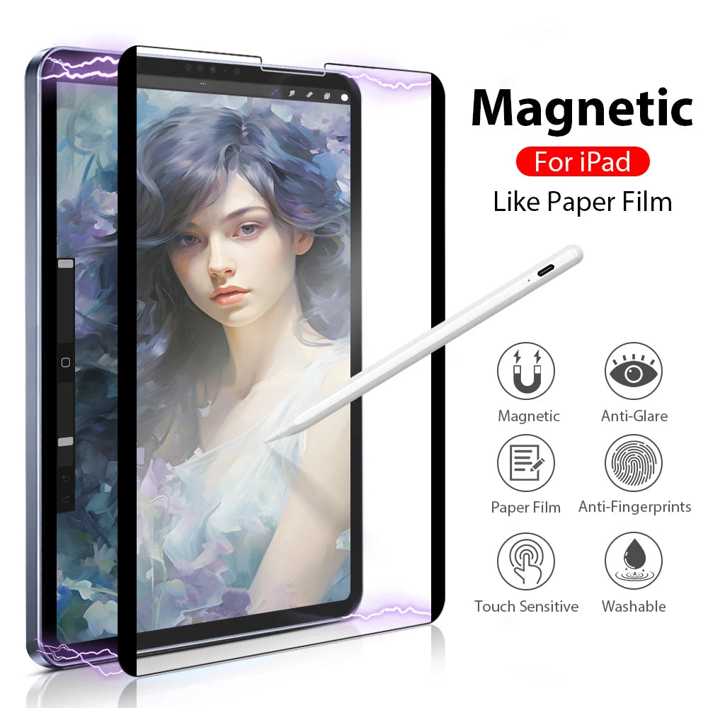 Magnetic Paper Film For Ipad Air 11 M3 M2 5 4 3 2 A16 10 9 10th 9th Generation Pro 13 M4 11th 12.9 Mini 6 7 A17 Screen Protector