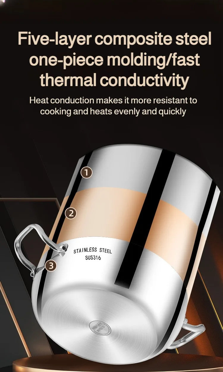 Double-ear Soup Pot Household Thickened 316 Stainless Steel Milk Pot Porridge Pot Small Cooking Pot Steaming Pot Induction