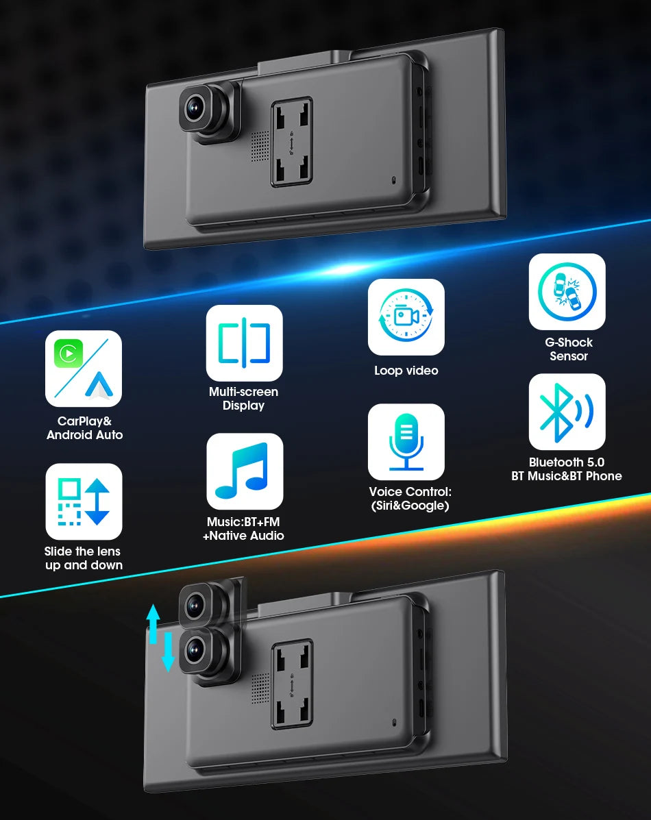 Develuck NEW 11.26 inch 4K DVR Wireless CarPlay and Android Auto Portable Dash Cam Car Screen Video Recorder 5G WIFI Navigation