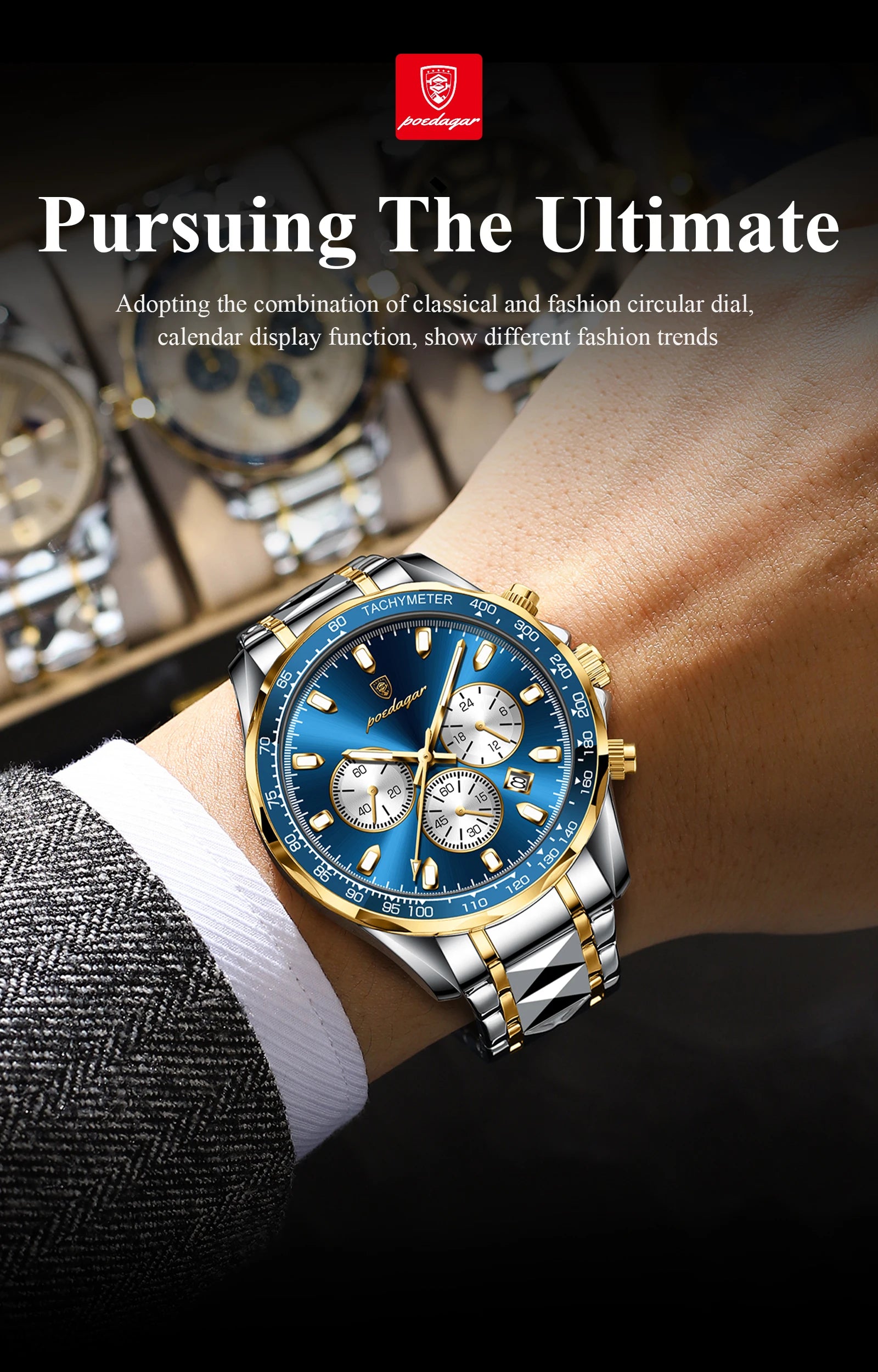 POEDAGAR Luxury Men's Watches Waterproof Luminous Date Chronograph Watch For Man Stainless Steel Fashion Sports Quartz Men Watch