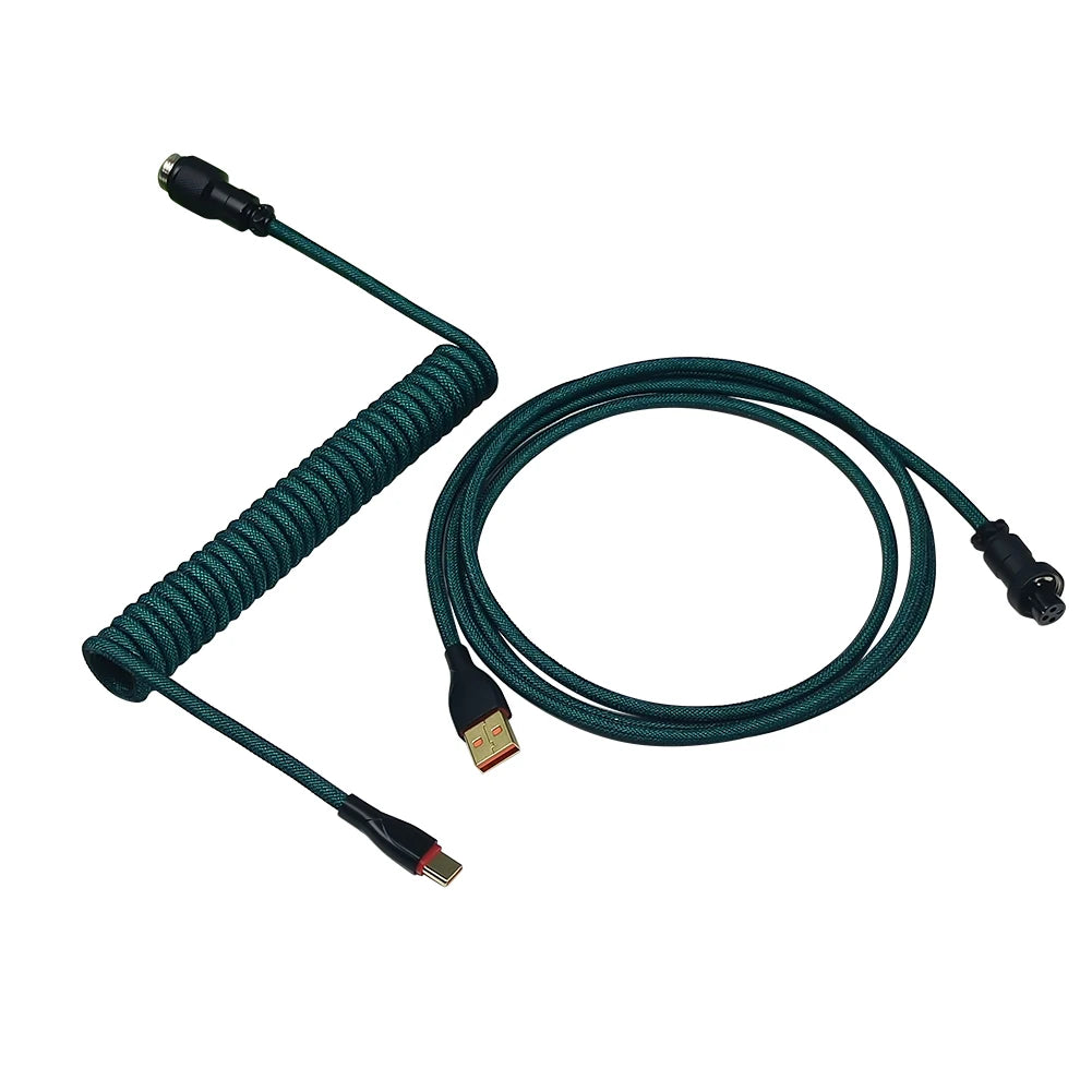 Type-c To USB Aviation Connector 2 in 1 Coiled Aviator Data Cable Rgb Colorful Lights Air Plug Connector for Mechanical Keyboard