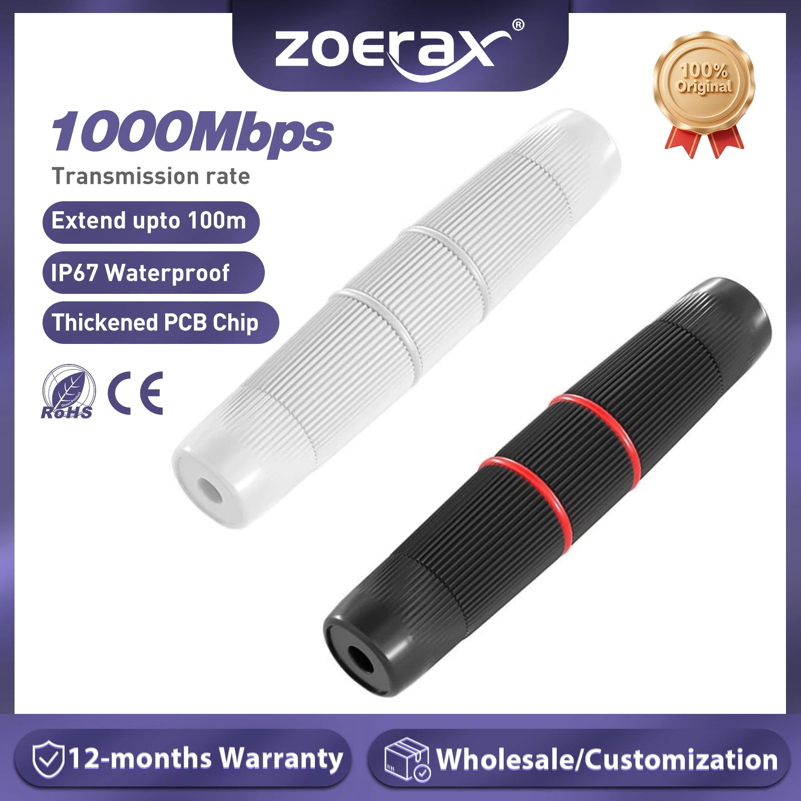 ZoeRax RJ45 Connector Waterproof IP67 Ethernet Network Cable Connector Coupler Outdoor Lan Coupler Adapter Female for Cat5e CAT6