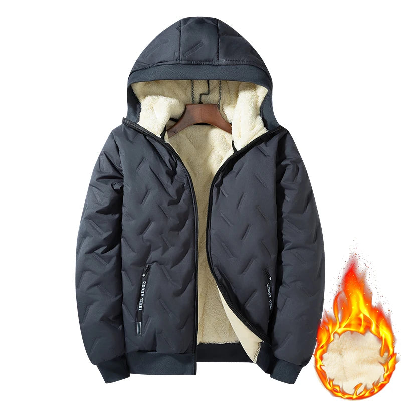Men's hooded warm short jacket winter zipper pocket jacket outdoor sports and leisure work clothes windproof cotton jacket