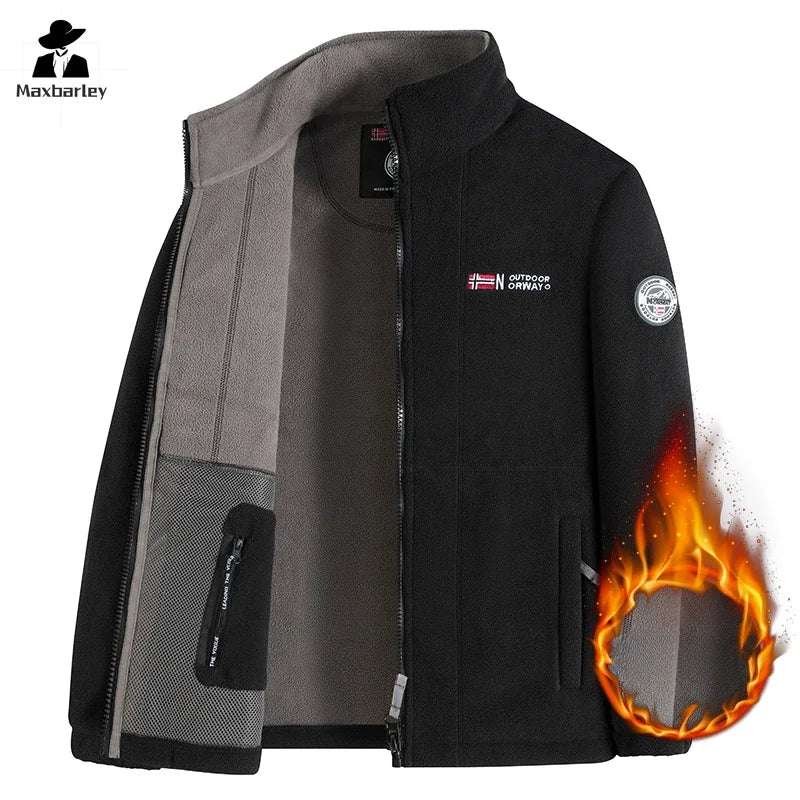 Outdoor Ski Fleece Jacket Men's Autumn And Winter Brand Thick Very Cold Plush Lapel Coat Casual Snow Windproof Sweatshirt Jacket