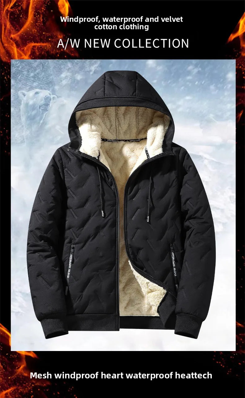 Men's hooded warm short jacket winter zipper pocket jacket outdoor sports and leisure work clothes windproof cotton jacket