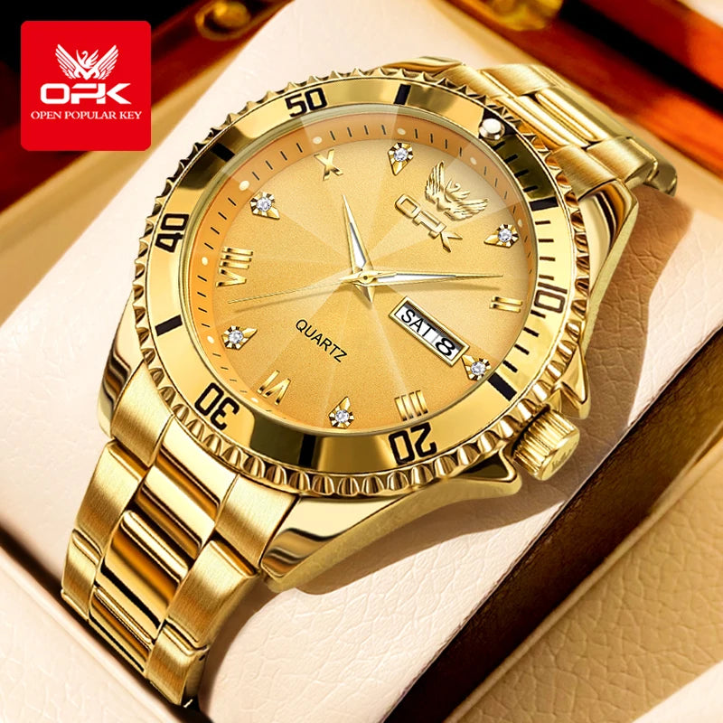 OPK Brand Men's Watches Luxury Gold Wristwatch for Men High-end Waterproof Original Watch 8171