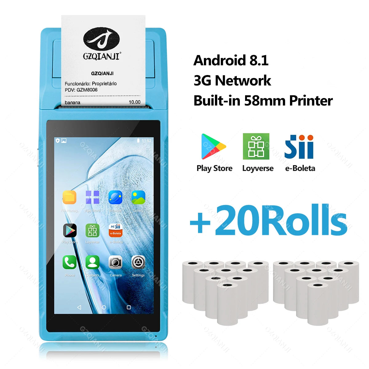 4G 3G Android 12/8.1 PDA POS System & 58mm Thermal Printer Bluetooth WiFi Handheld POS Terminal 5.5'' Touch Screen Loyverse app