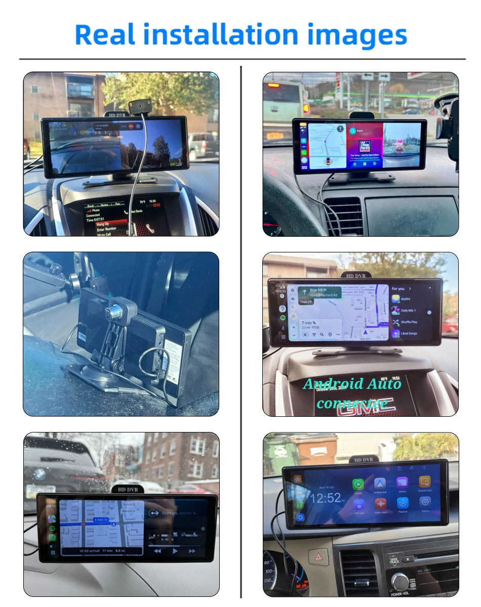 10/11.26 Inch 4K DVR Wireless CarPlay & Android Auto Dash Cam Bluetooth Audio GPS Navigation Dashboard Dual Lens Video Recorder