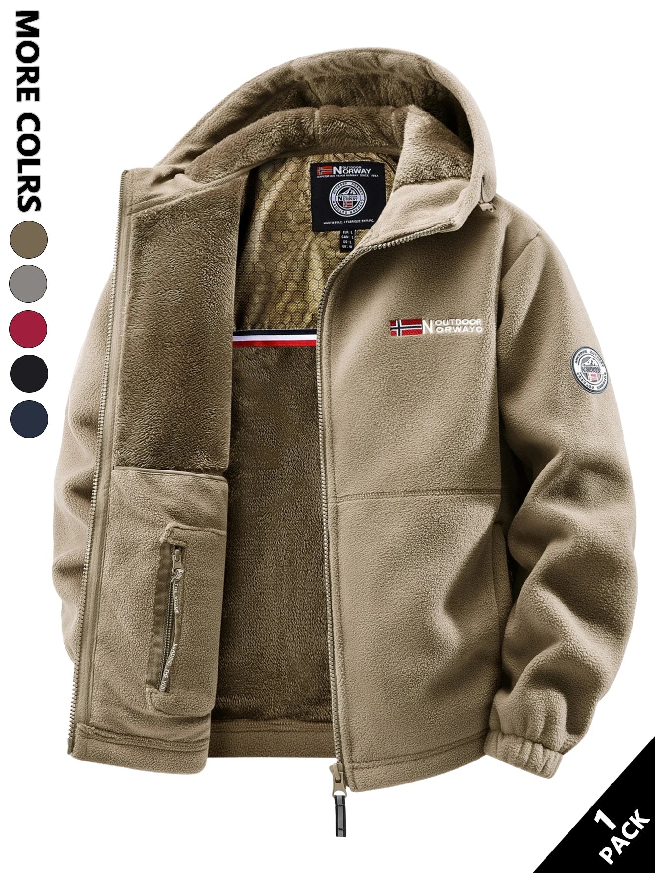 Men's Winter Fleece Hooded Jacket, Windproof and Warm, Suitable for Home Leisure, Sports, Running, Daily Commuting, Streetwear, and Vacation Wear.