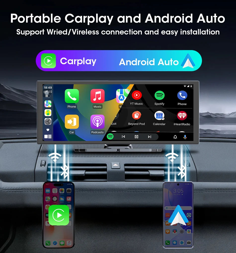 Develuck NEW 11.26 inch 4K DVR Wireless CarPlay and Android Auto Portable Dash Cam Car Screen Video Recorder 5G WIFI Navigation