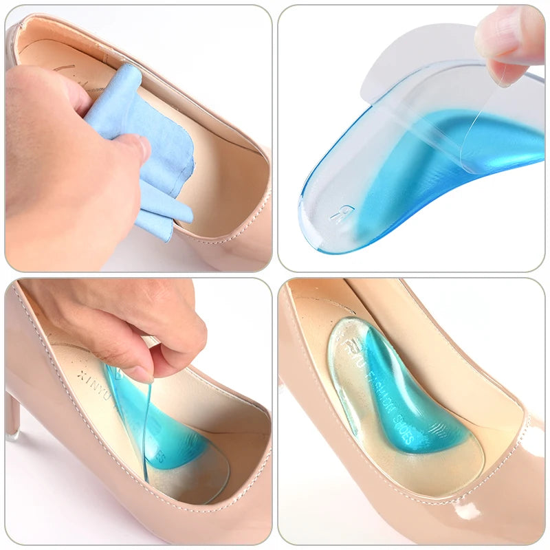 4Pairs/8Pairs/12Pairs Silicone Arch Support Insoles - Washable & Reusable, Comfort Foot Cushions For Shoes And Boots