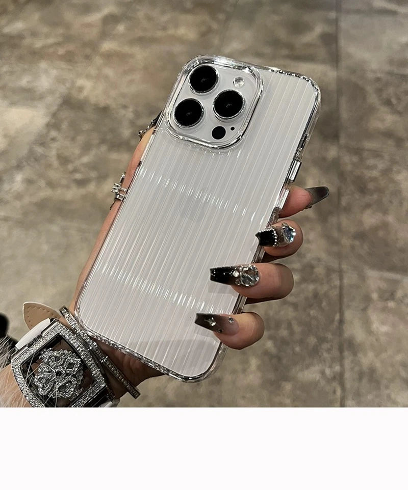 Soft Corrugated Transparent Phone Case For iPhone 11 12 13 14 15 16 Pro Max Plus Shockproof Silicone Clear Bumper Cover