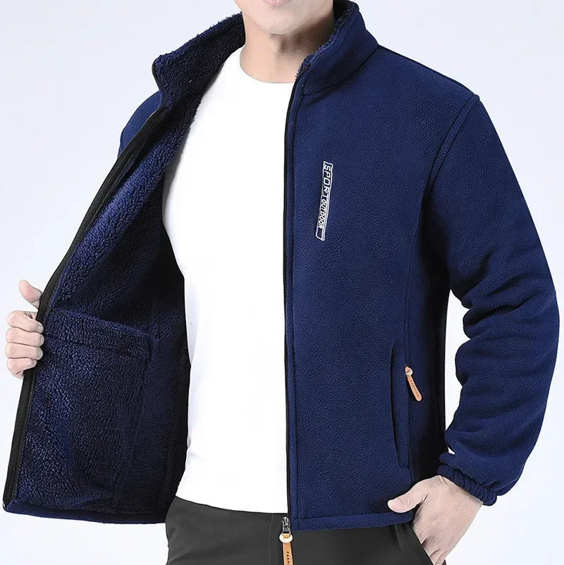 Winter Thicken Polar Fleece Jacket Warmth Windproof Full Zip Up Coat Multiple Zipper Pockets Outdoors Plus Size Jackets Outwear