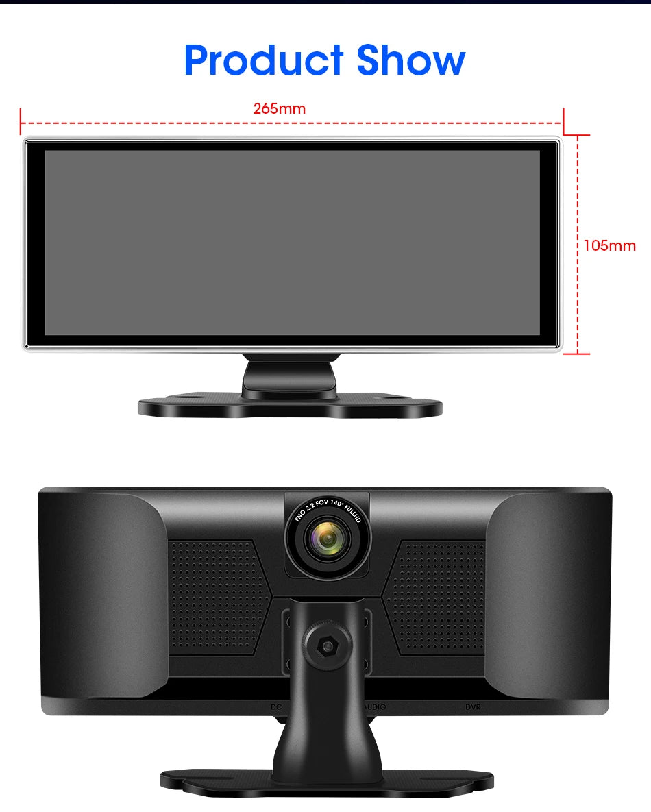 7/10.26"/11 26" Dash Cam 4K Car DVR Wireless Carplay Android Auto Ai Screen 1080P Camera GPS Navigation Video Recorder Bluetooth