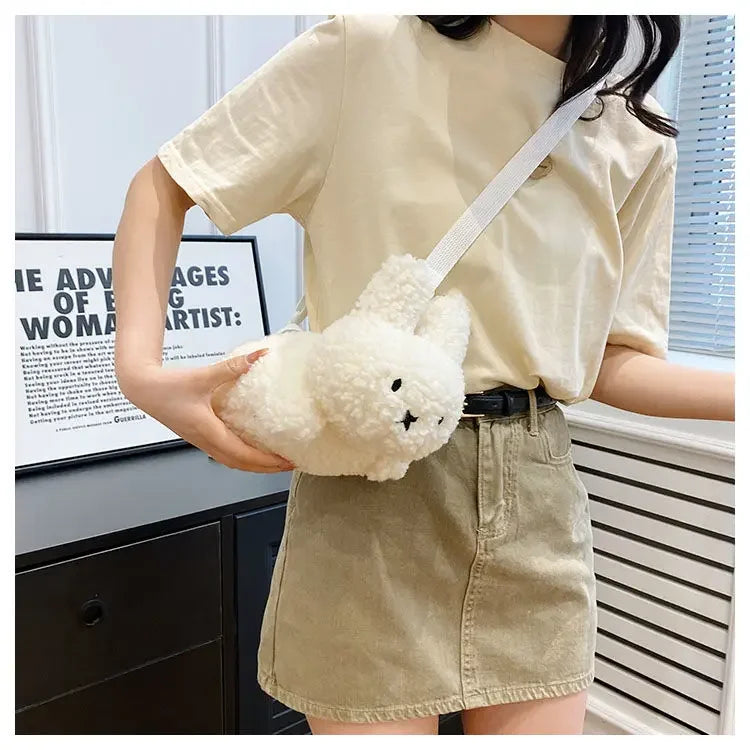 Kawaii Miffy Rabbit plush bag Doll Tote cartoon cute One shoulder Crossbody storage bag Birthday toy Christmas gift