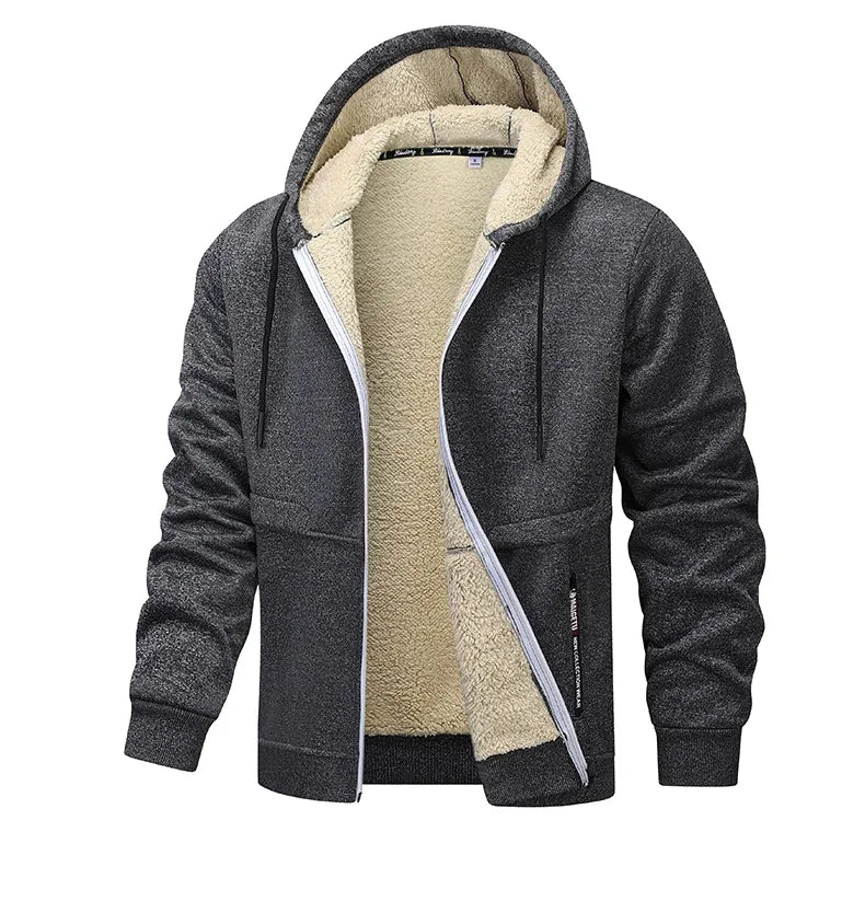 Winter Lambswool Zipper Hoodies Thicken Warm Jacket Men Long Sleeve Sweatshirts Casual Sports Fleece Coats Hooded Man Jackets