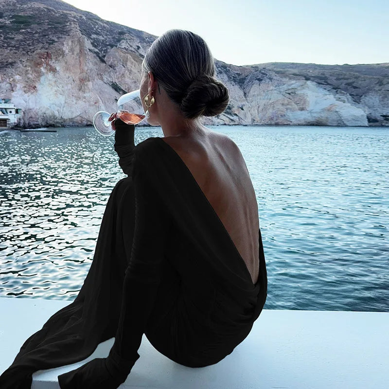 Women's Clothing 2025 Autumn New Style High-end Temperament Sexy Backless Dress Long Skirt Slim Fit Long Sleeved Dress