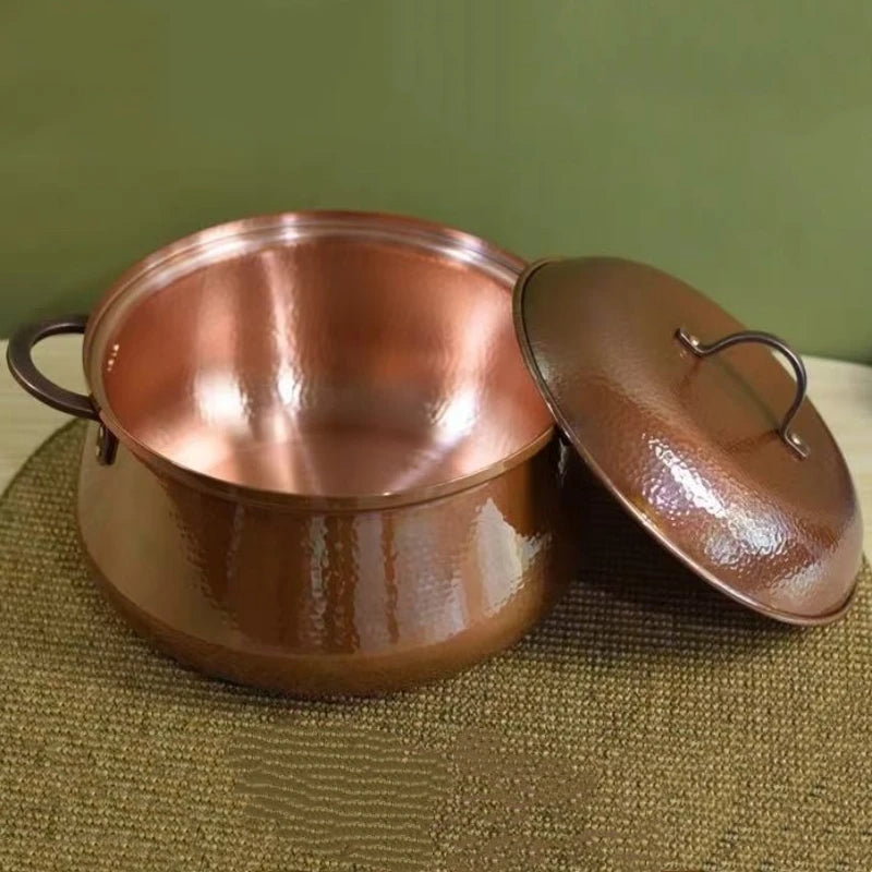 Vintage Copper Pot,Exquisite Luster Hot Pot Food Cooking Utensil for Boiling,Simmering and Soup Stewing,With lid Handheld Pots