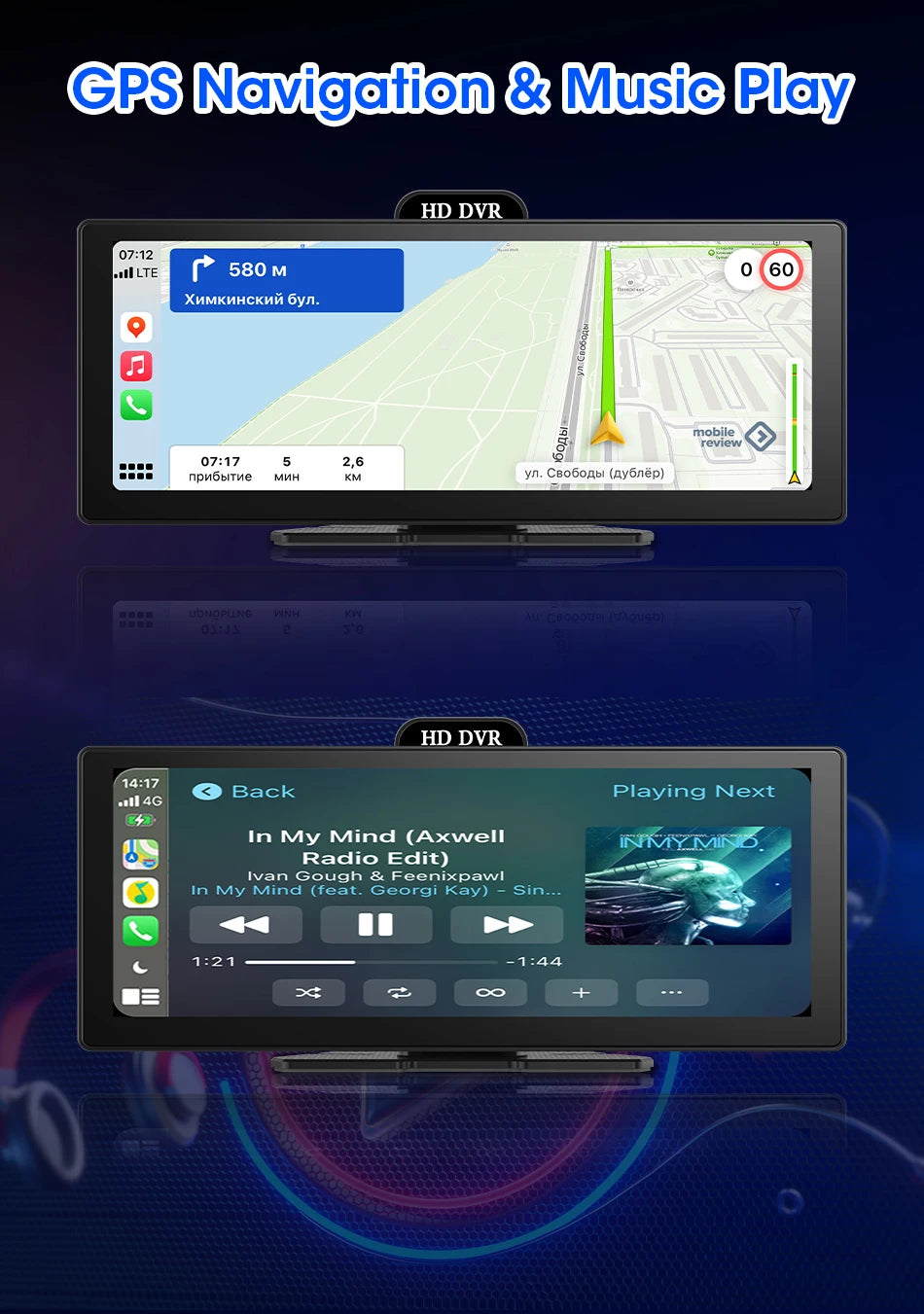10/11.26 Inch 4K DVR Wireless CarPlay & Android Auto Dash Cam Bluetooth Audio GPS Navigation Dashboard Dual Lens Video Recorder