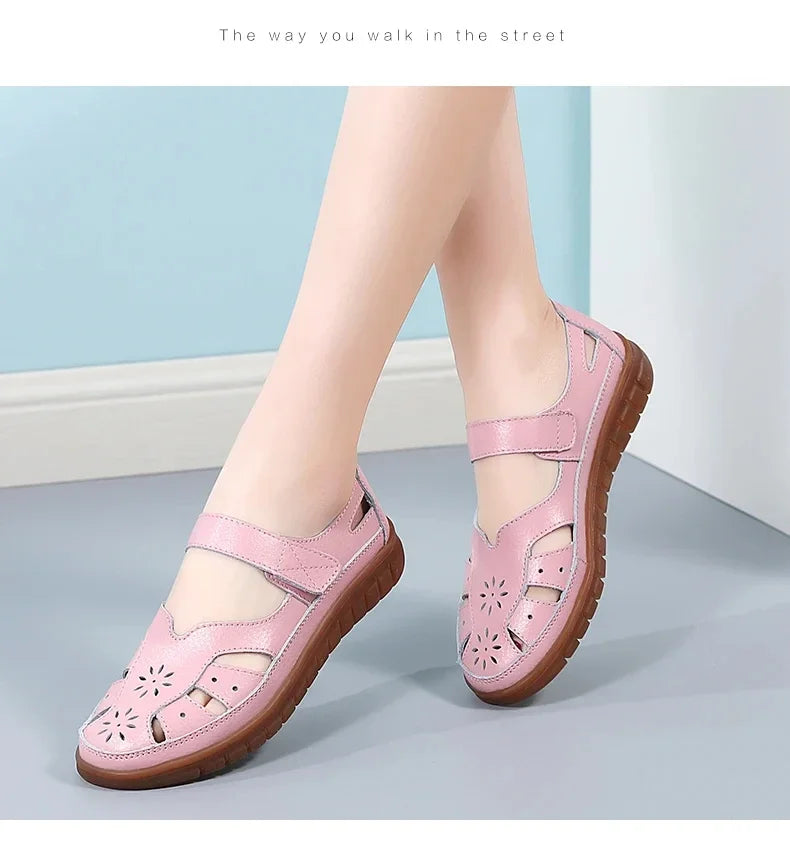 New Summer Women Sandals Ladies Roman Shoes Comfortable Flats Walking Slippers Covered Toe Beach Shoes Fashion White Shose