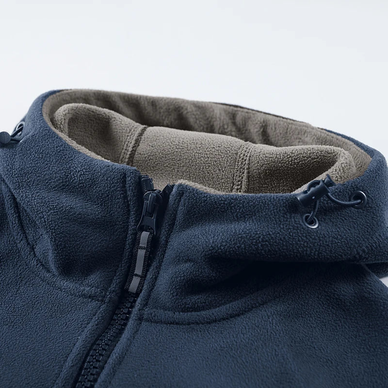 2025 Fleece Men's Coat Thickened Warm Windproof Loose Outdoor Collar Fleece Hooded Jacket Norwegian Printed Good Soldier