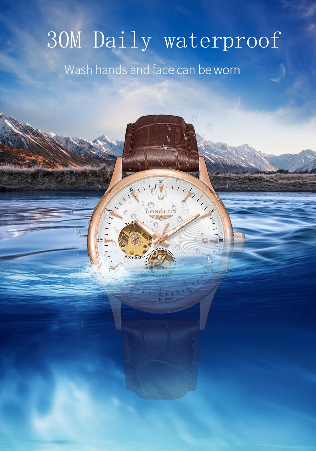 LONGLUX automatic watch elegant style wholesale mechanical wristwatches skeleton rome waterproof  mens watch men gift