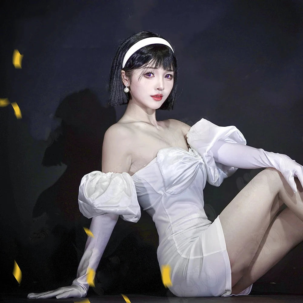 Clothing Anime  stage Cosplay Costume Sexy White Dress Women Full