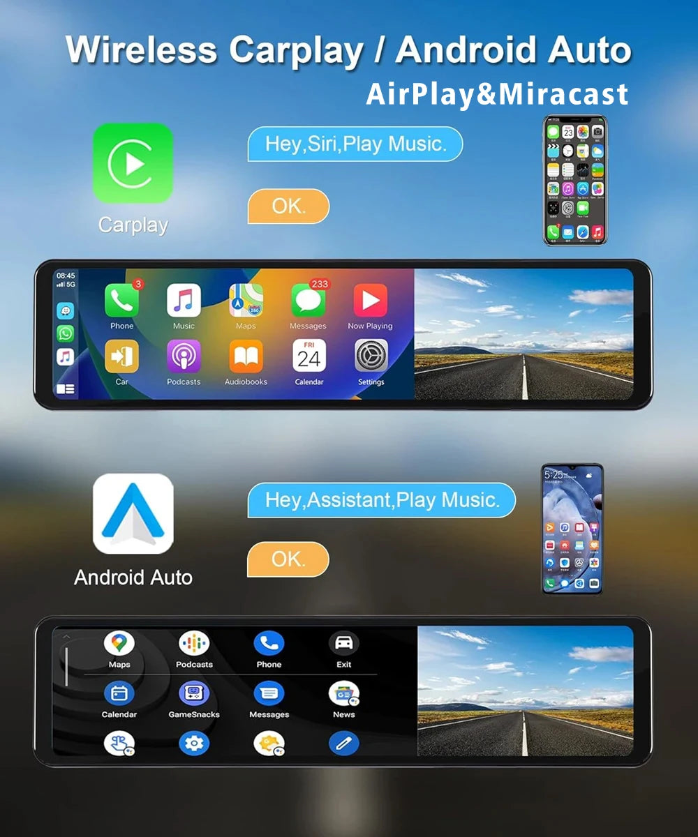 11.26" 4K 2160P Car Dvr Carplay Android Auto Dash Cam GPS WIFI BT FM Stream Rear View Mirror Dashcam Dvrs Camera Drive Recorder