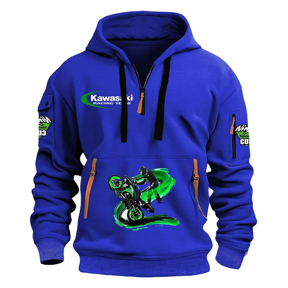 Kawasaki men's fashionable hooded sweatshirt, paired with high-quality printed hooded sweatshirts for spring and autumn seasons