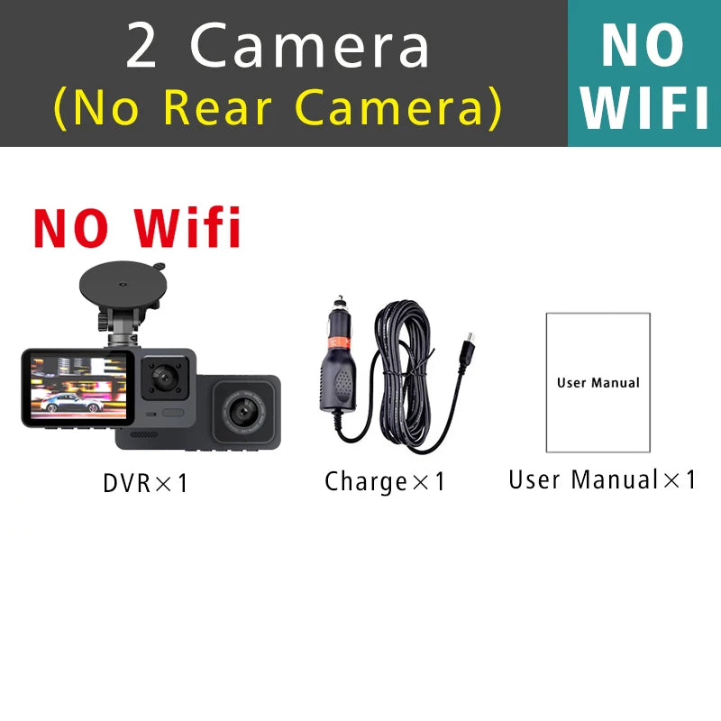 Wifi 3 Camera Car Dvr 3 Channel Dash Cam FHD 1080P Dash Camera Interior Dashcam Video Recorder Black Box 24H Parking Monitoring