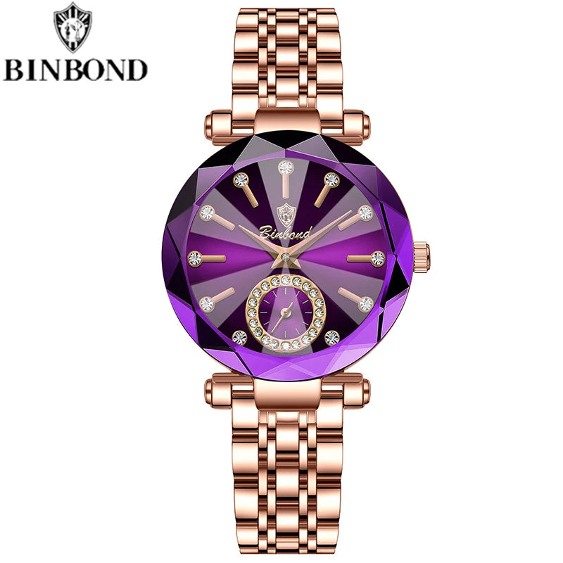 BINBOND Fashion Elegant Women Quartz Watches Original Heart Of The Ocean Design Waterproof Luminous Diamond Lady Casual Watches