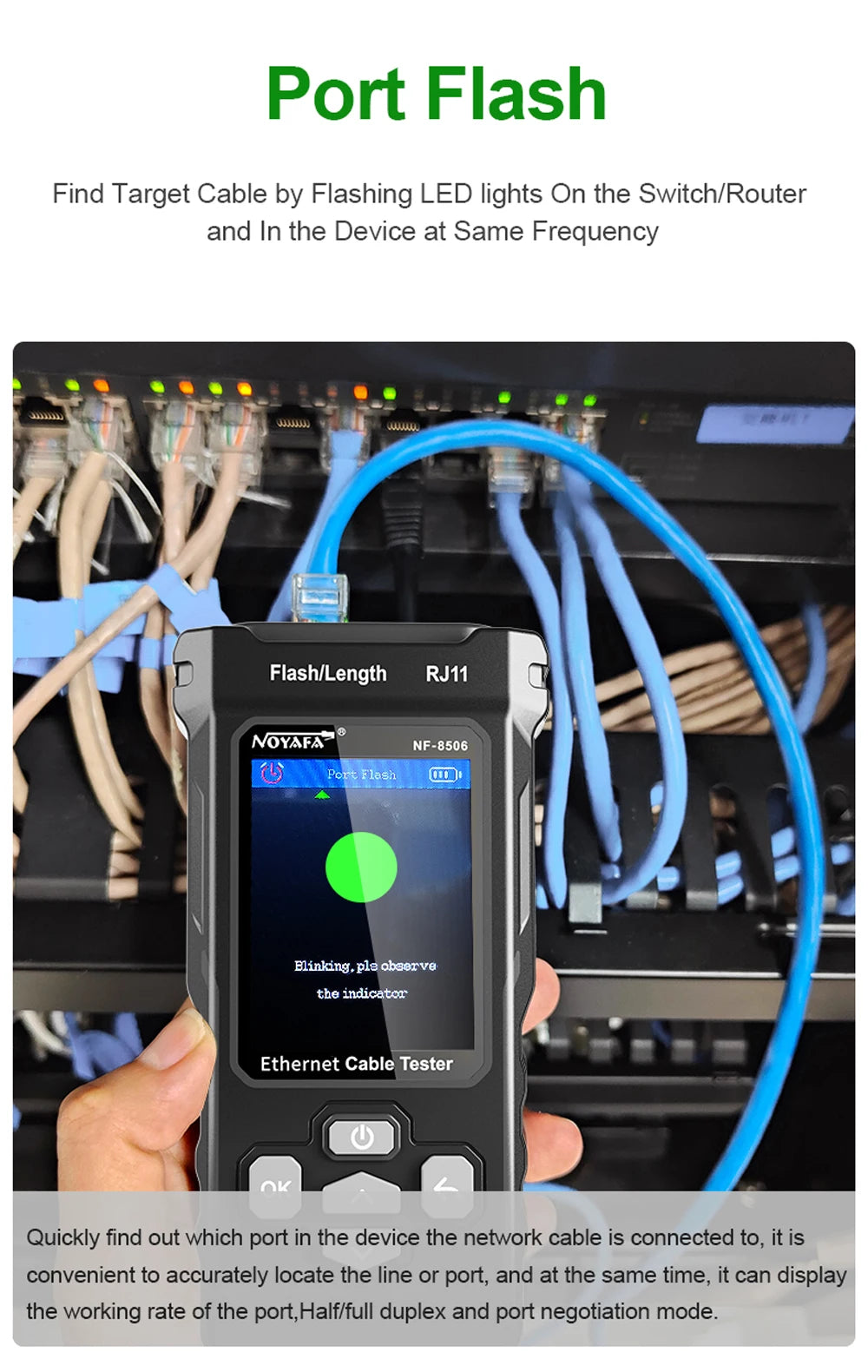 NOYAFA NF-8506 Network Cable Tester Multifunction Cable Tracker Support PING test/IP scan/Poe Measure Length Wiremap Tester