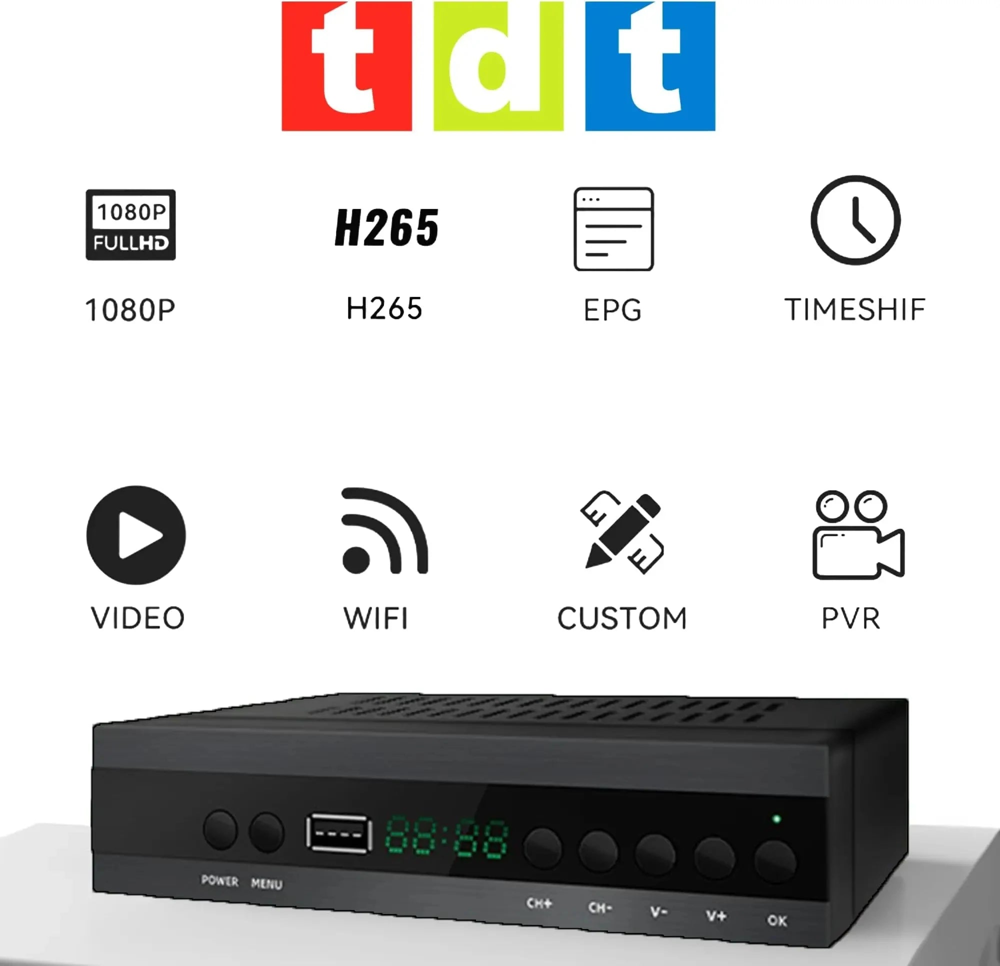 JN812 H.265 TDT DVB-T2 C Digital Terrestrial TV Receiver HD DVB-T2 FTA Set Top Box EPG USB PVR TV Tuner for HD/Old TV