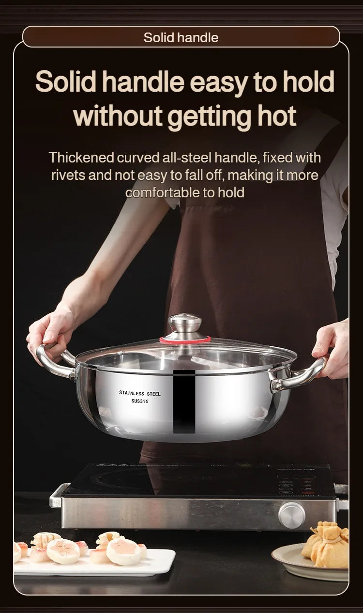 Double-ear Soup Pot Household Thickened 316 Stainless Steel Milk Pot Porridge Pot Small Cooking Pot Steaming Pot Induction