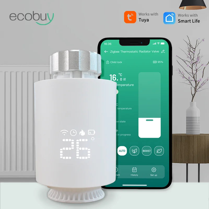 Tuya Zigbee 3.0 Thermostatic Valve Radiator Actuator Valve Zigbee Thermostatic Radiator Valve Head Temperature Controller Alexa