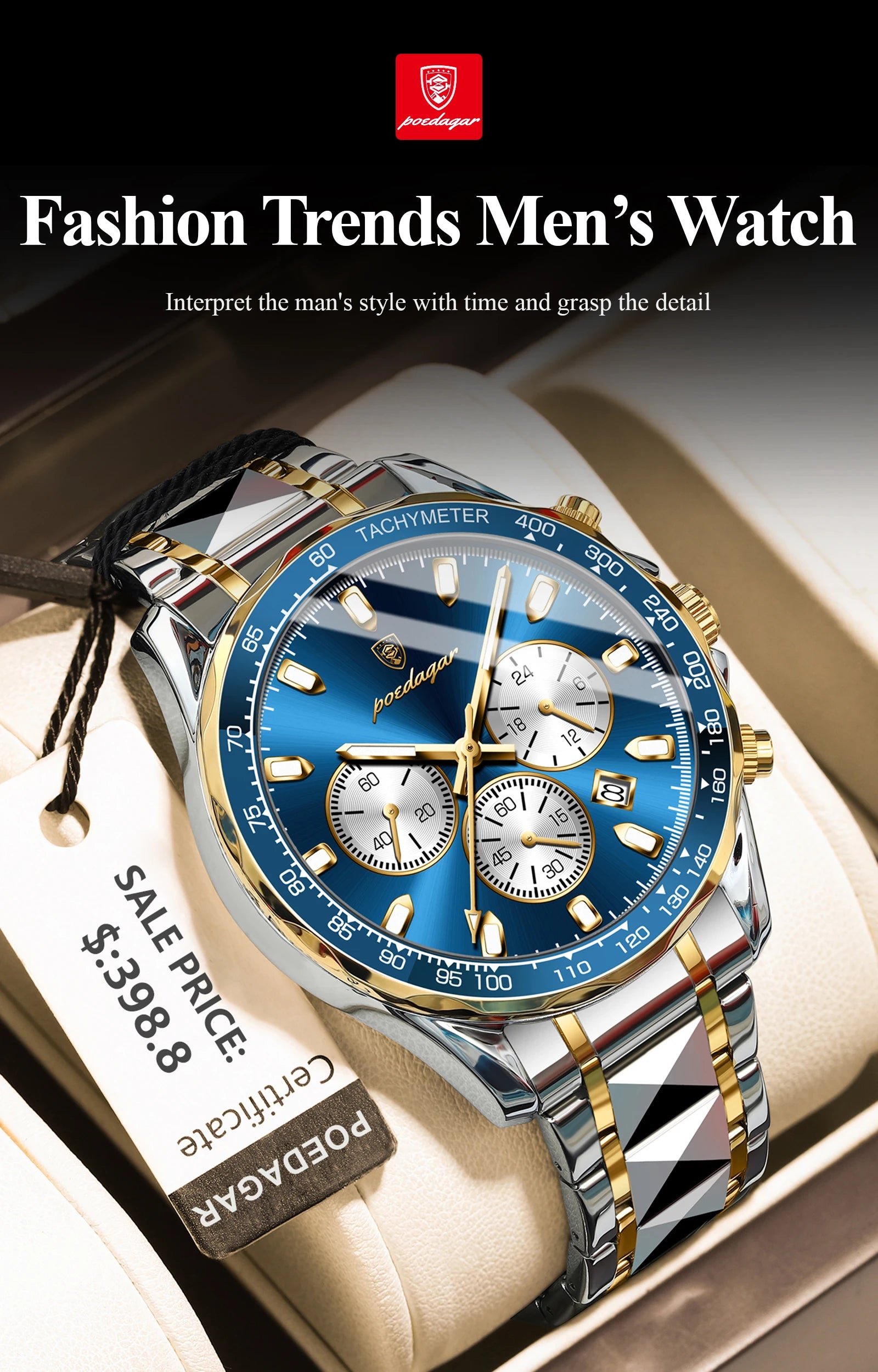 POEDAGAR Luxury Men's Watches Waterproof Luminous Date Chronograph Watch For Man Stainless Steel Fashion Sports Quartz Men Watch