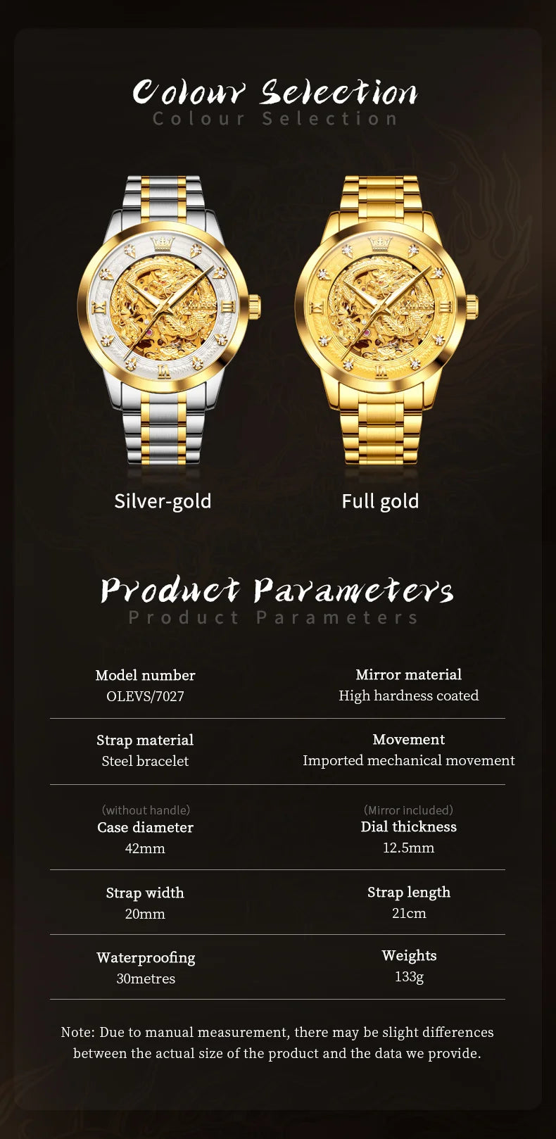 OLEVS Japan Automatic Mechanical Men's Watches High-end Luxury Brand Original Stainless Steel Hollowed Dragon Watch for Men 7027