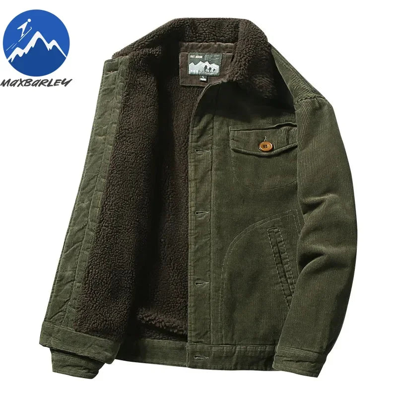 High Quality 2024 Jackets Men's Winter Plus Velvet Jacket Corduroy Tooling Casual Parka Korean Fashion Solid Color Cotton Jacket