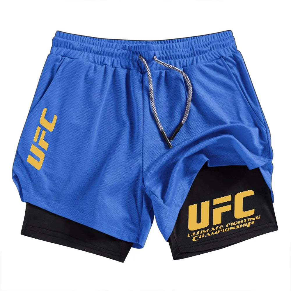 UFC two-in-one men's sports shorts, casual, quick-drying, double-layer breathable, suitable for summer running and fitness