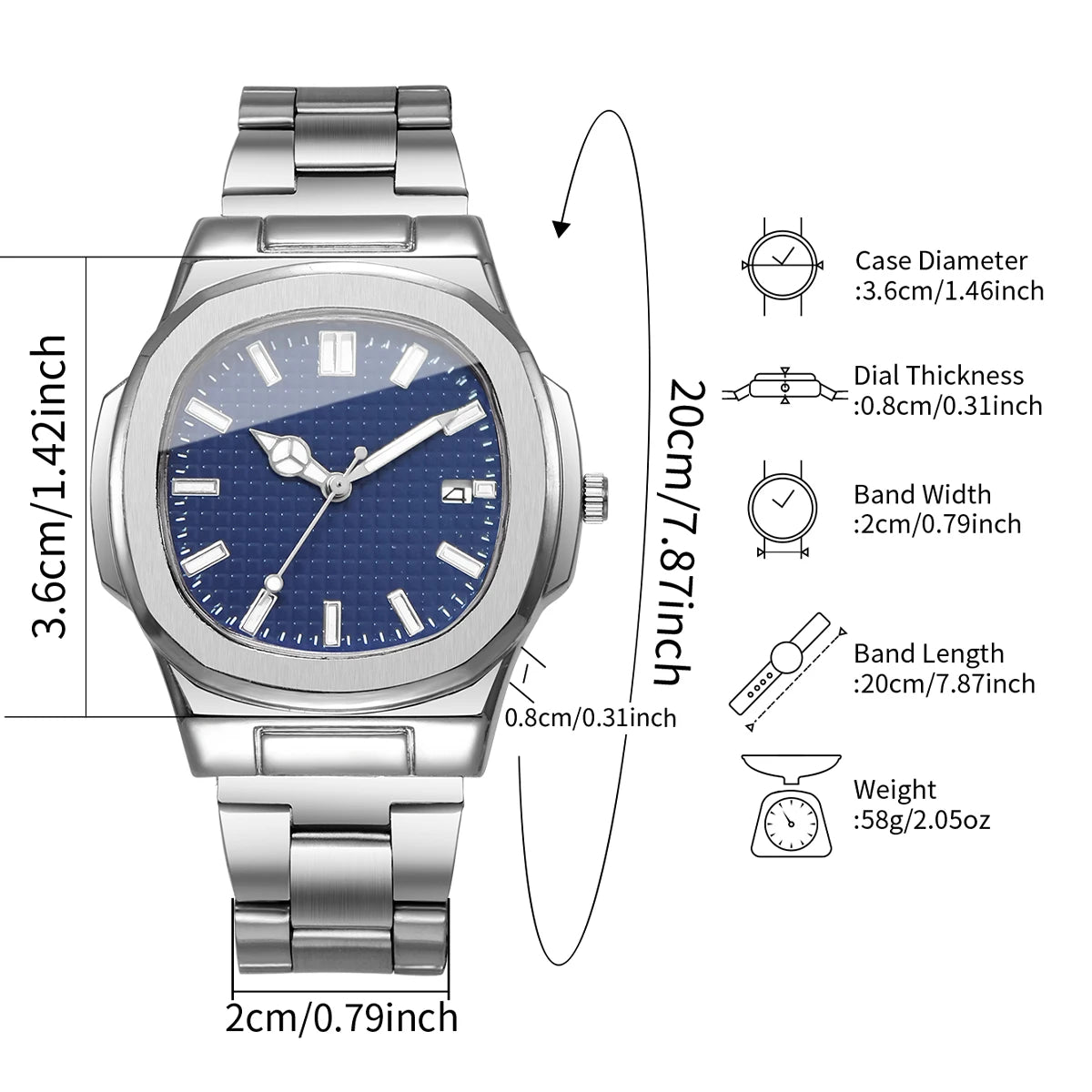 Fashion Square Men Business Watches Simple Calendar Quartz Watch for Mens Clock Reloj Hombre（Without Box）