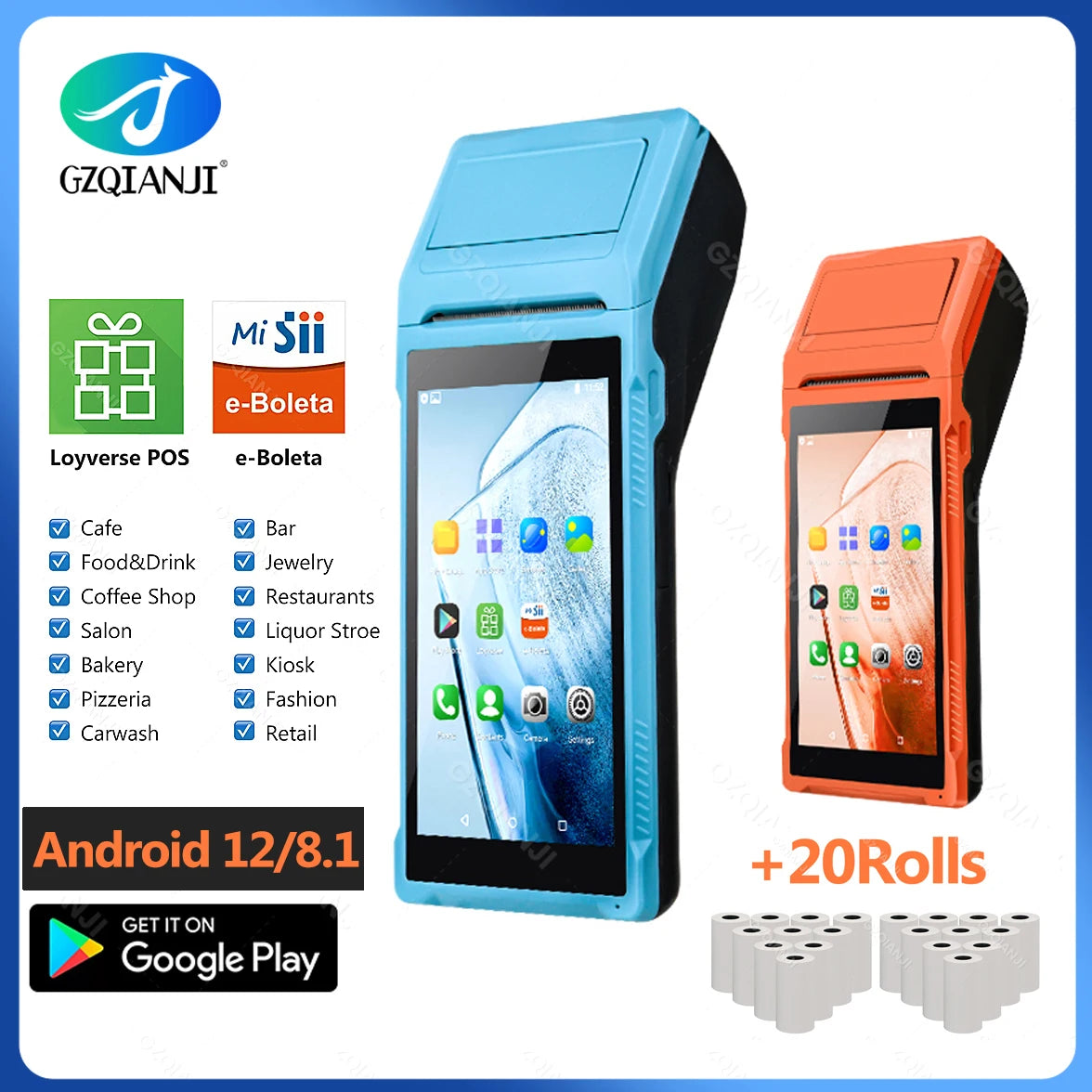 4G 3G Android 12/8.1 PDA POS System & 58mm Thermal Printer Bluetooth WiFi Handheld POS Terminal 5.5'' Touch Screen Loyverse app
