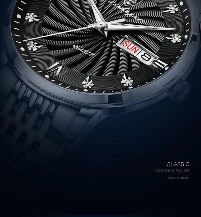 POEDAGAR Luxury Brand Man Watch Waterproof Luminous Date Week Men's Quartz Wristwatch Stainless Steel Fashion Sports Men Watches