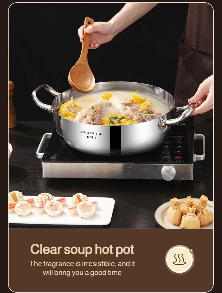 Double-ear Soup Pot Household Thickened 316 Stainless Steel Milk Pot Porridge Pot Small Cooking Pot Steaming Pot Induction